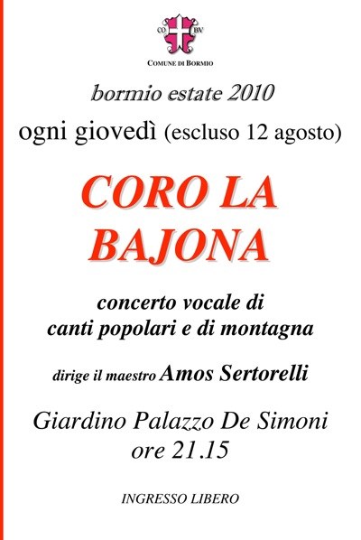 A BORMIO APPUNTAMENTI CON IL CORO LA BAJONA